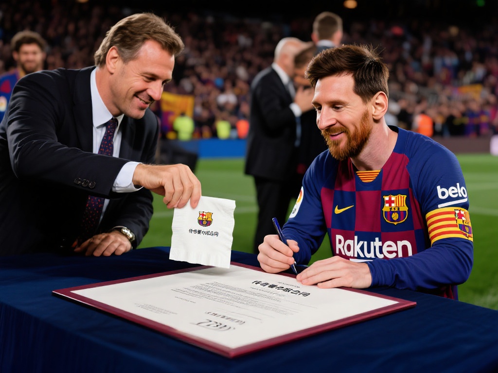 不可思议!梅西与巴萨餐巾纸合同将拍卖,起拍价达273万 梅西与巴萨签约的经典瞬间重现
梅西,这